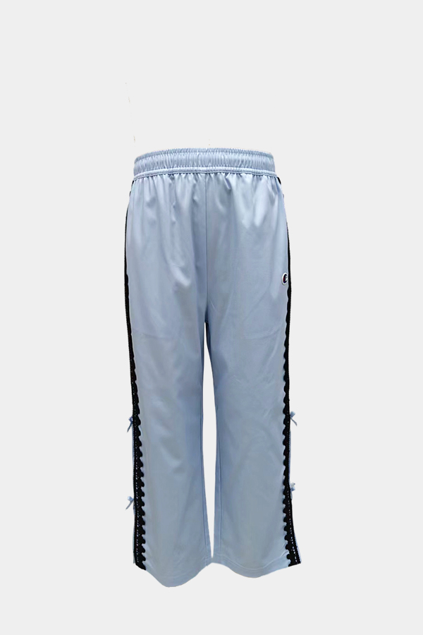 蕾丝侧开叉梭织长裤