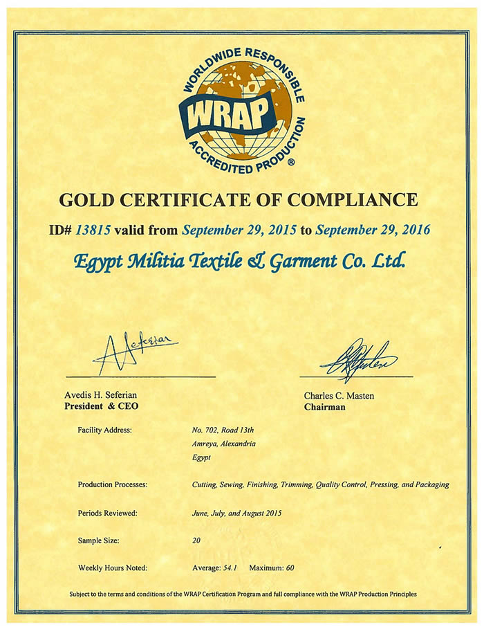 Our company is WRAP certificated.